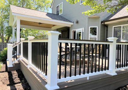 covered porch and deck lake in the hills